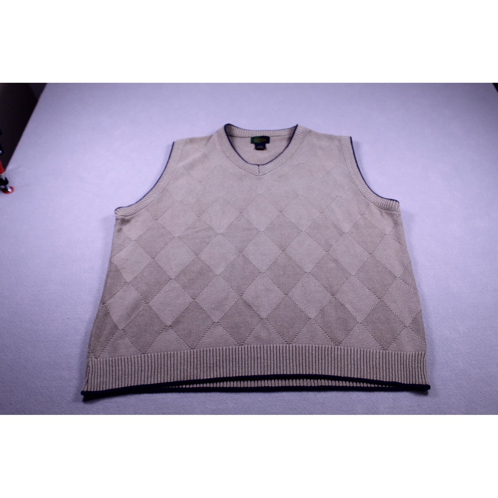 Steve Stricker Fairway Sport Mens Large Tan Argyle Cotton Knit Golf Sweater Vest